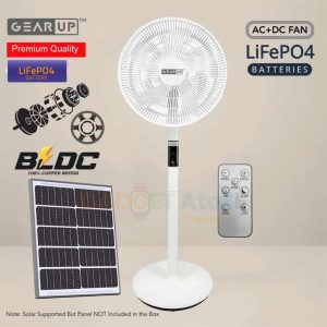GearUP GP90 - 14 inch Premium Rechargeable LifePO4 + BLDC AC+ DC+ Solar Stand Fan (Without Solar Panel)